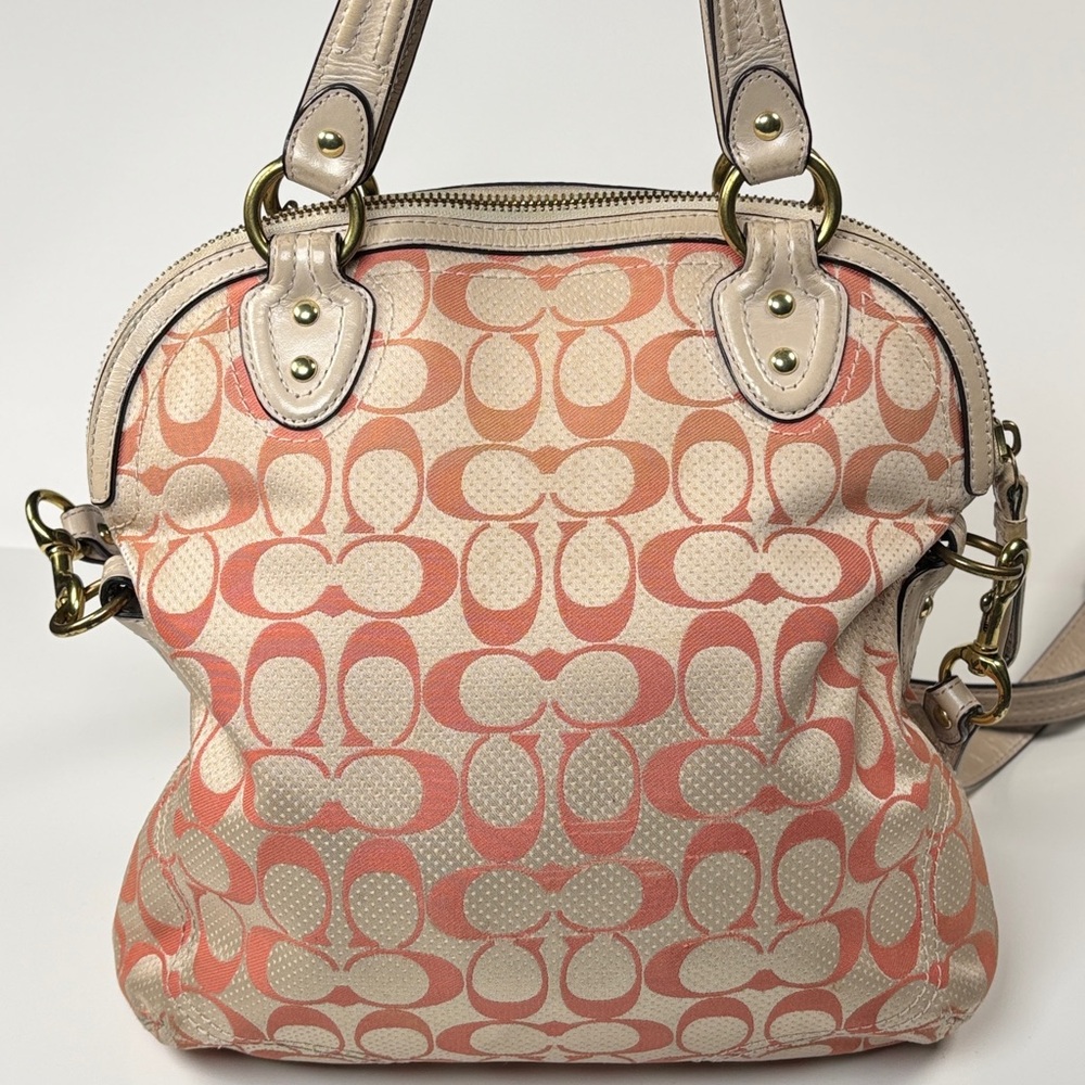Coach Hallie Pink and Cream Polka dots and Signature C logo leather 2 way Bag. - Picture 5 of 12